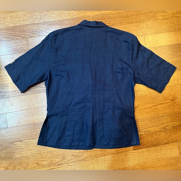 Vtg Carry Back Blue Ramie Nautical Blouse M - Picture 2 of 6